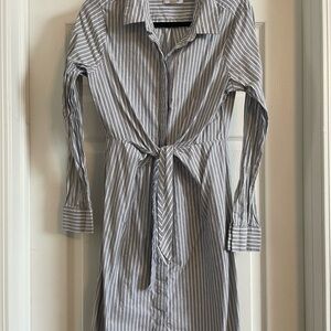 Calvin Klein Gray Striped Long Sleeve Dress